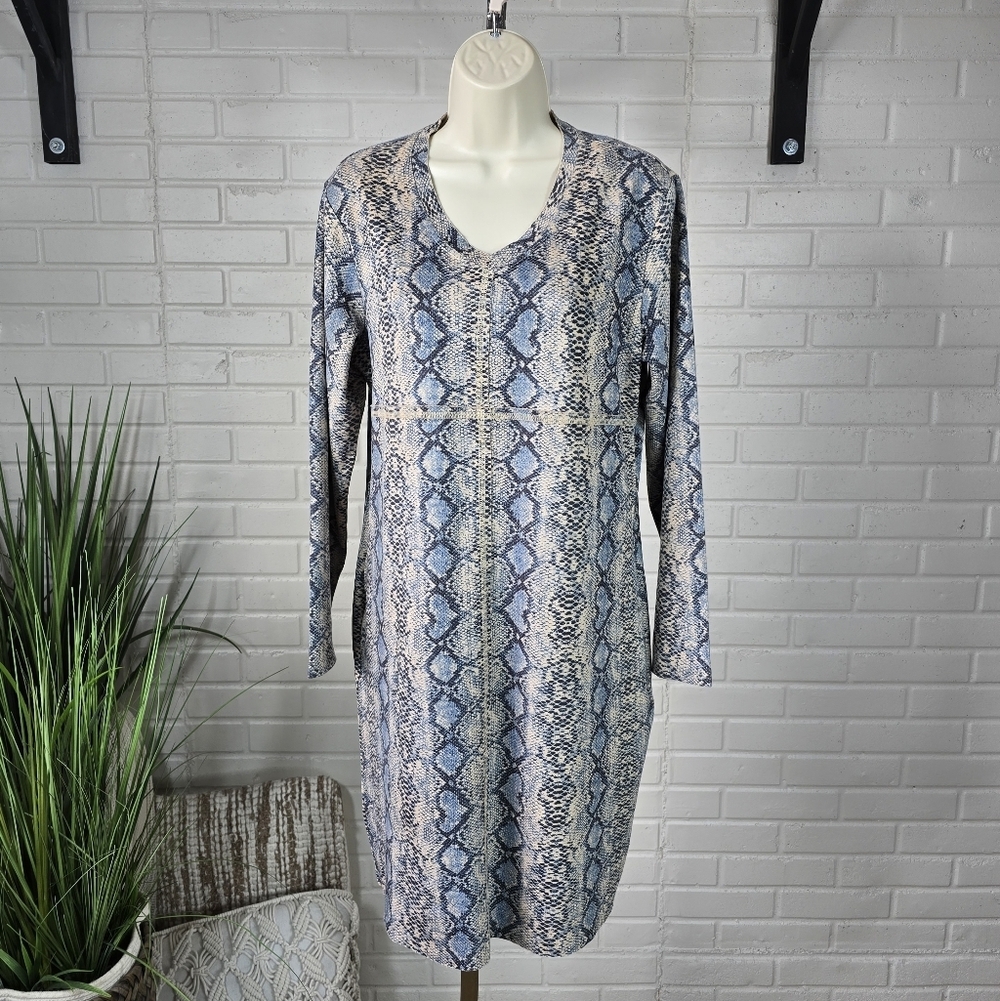 Joh Snakeskin Print Long Sleeve Rou D Neck Faux Suede Dress Oversized Small - Picture 3 of 12